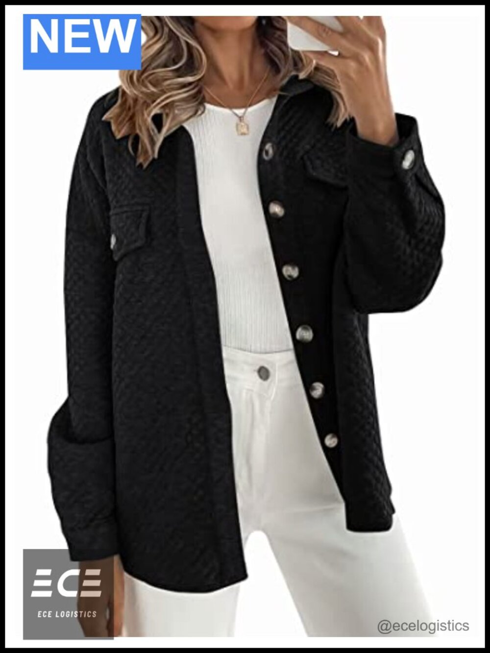 ZESICA Oversized Long Sleeve Button Down Shacket Jacket Coat Loose Fit